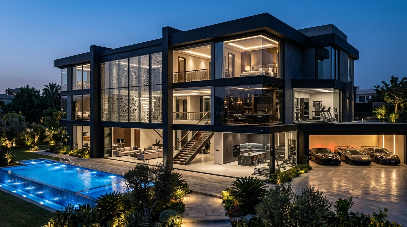 Modern luxury residence at twilight